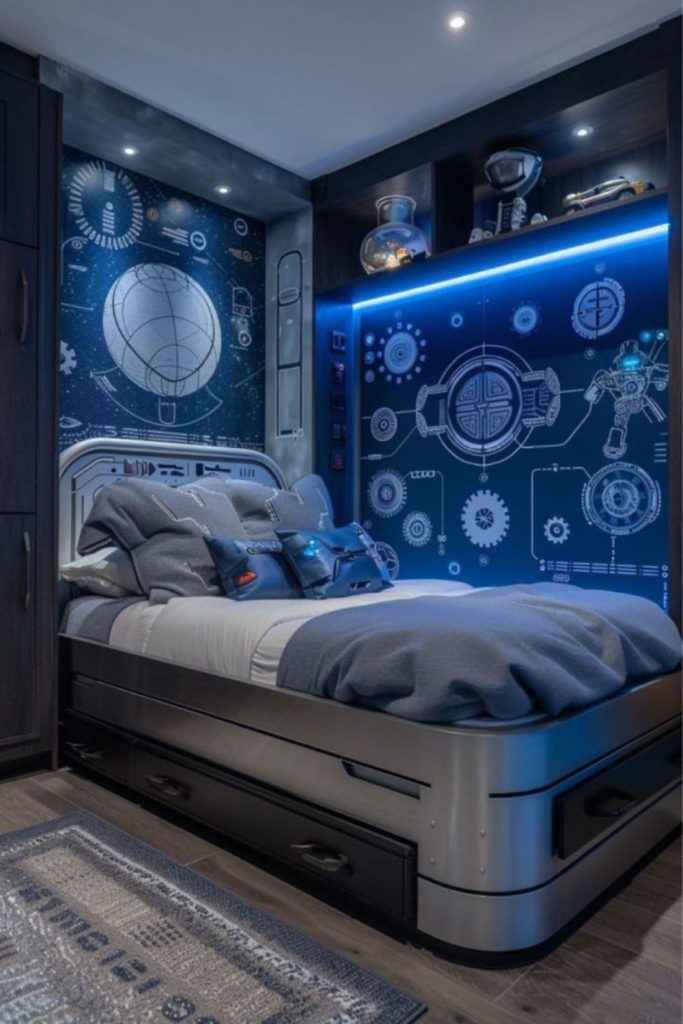 Futuristic science fiction dorm room.