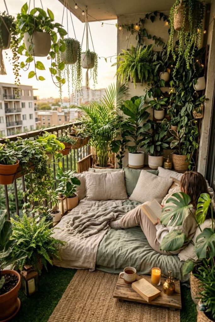 Secret garden bedroom balcony with vines.