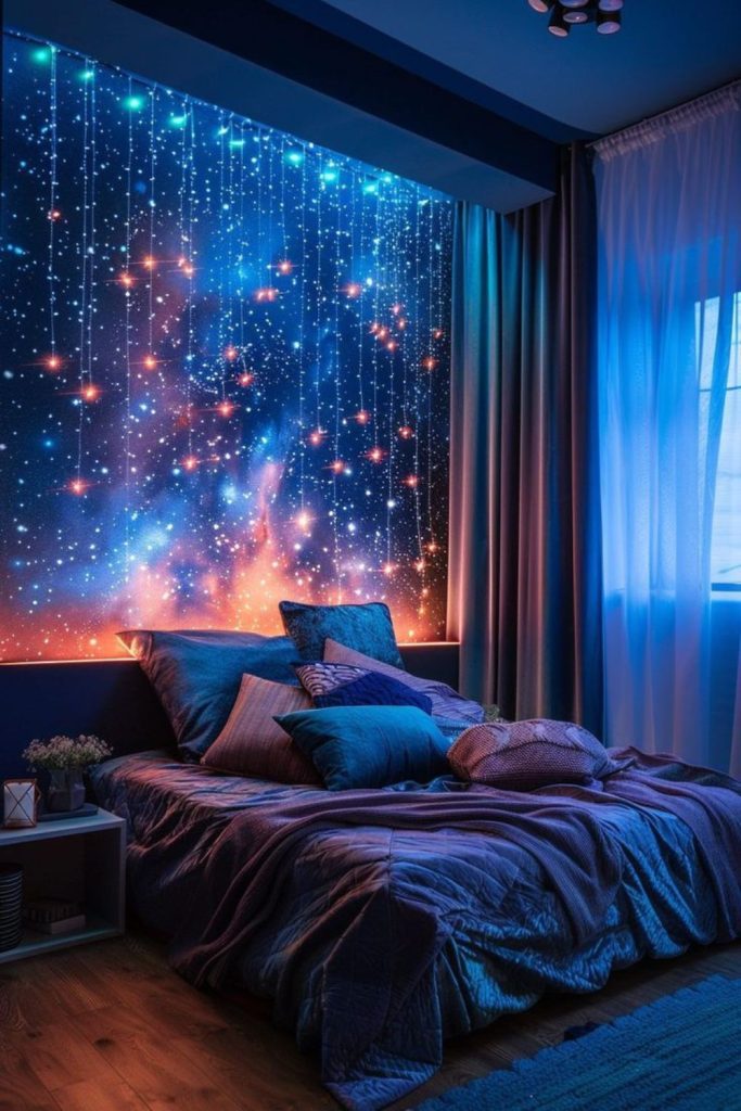 Starry celestial Y2K bedroom décor.
