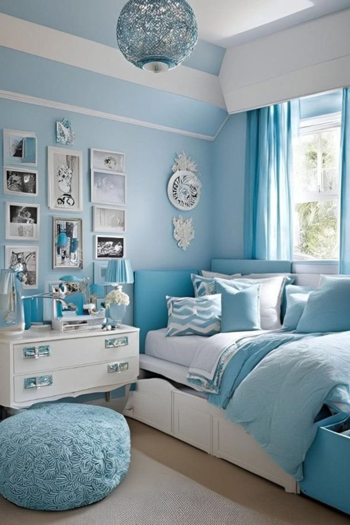 Sky blue dreamy teen bedroom style.