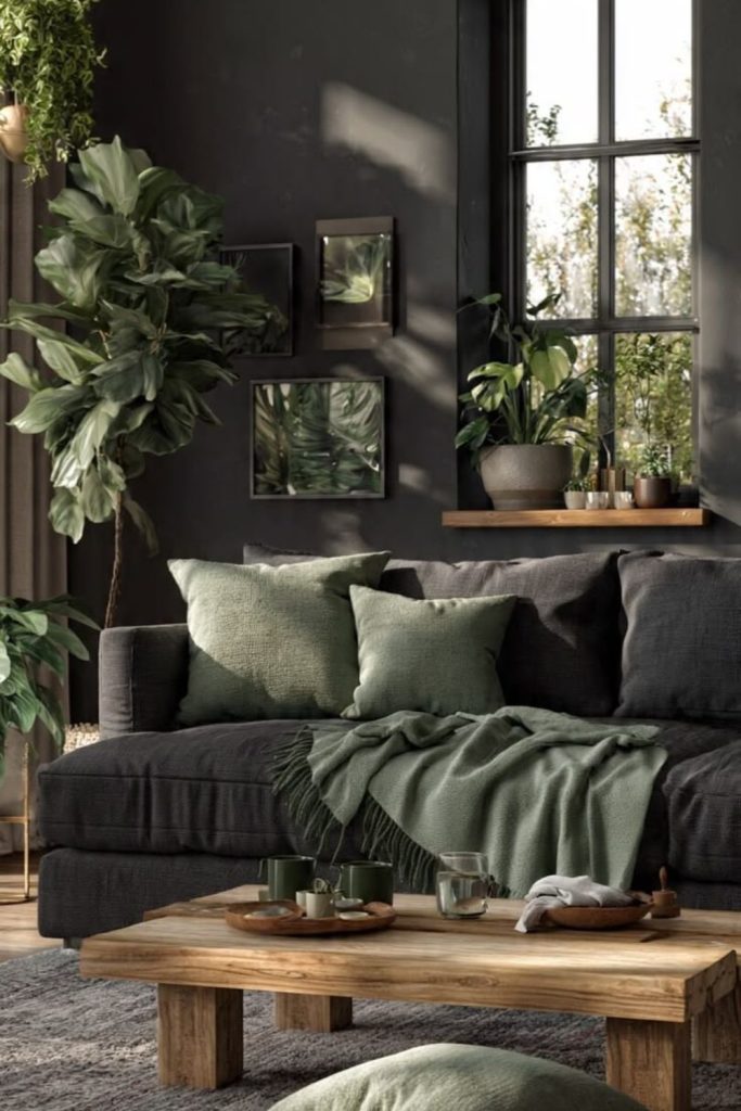 Smoky charcoal fall room styling.