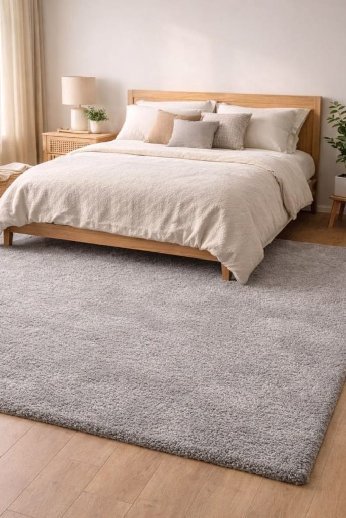Smoky gray soft bedroom carpet flooring.