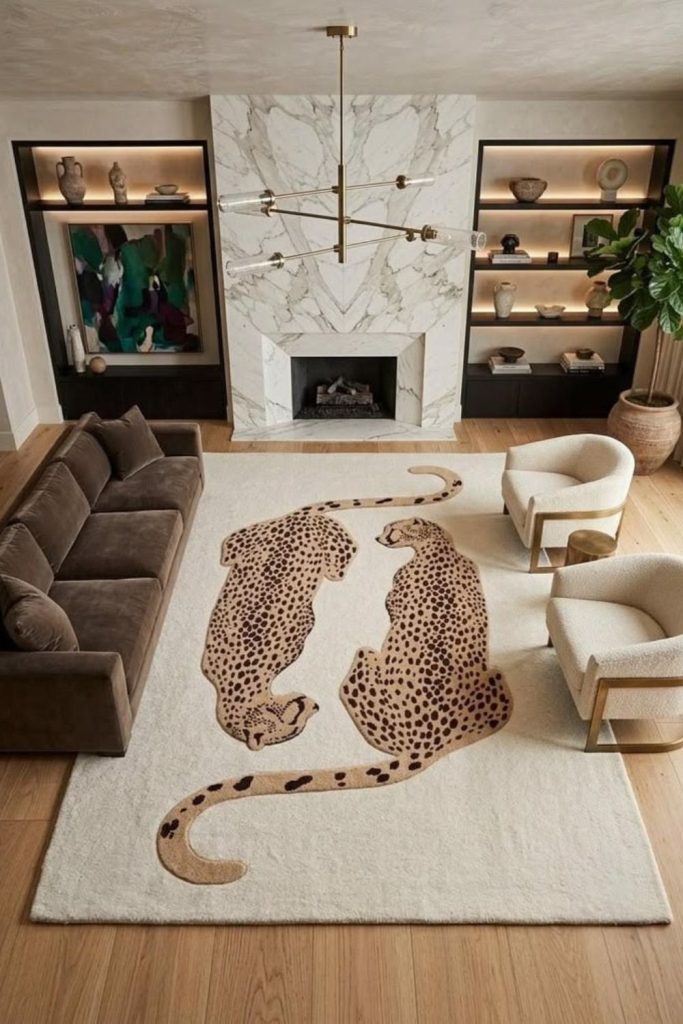 Soft beige cheetah elegant living room.