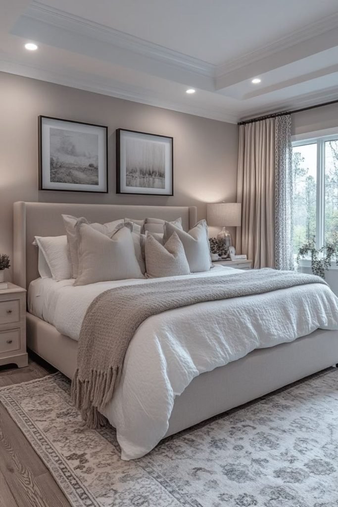 Monochrome bedroom with elegant gray palette.