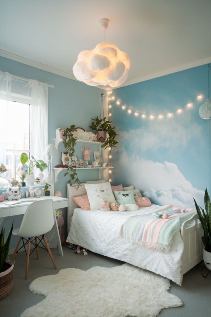 Pastel cloud bedroom with dreamy vibes.