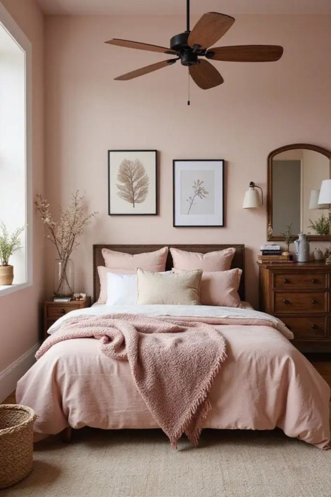 Soft rose woodland bedroom décor