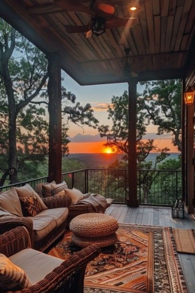 Sunset view covered pavilion porch design.