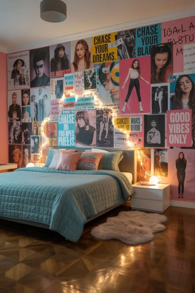 Teen magazine inspired nostalgic bedroom.