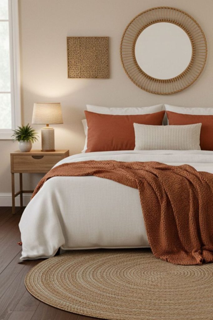 Terracotta cream minimalist bedroom bedding