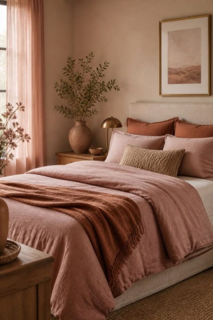 Terracotta pink brown bedroom oasis
