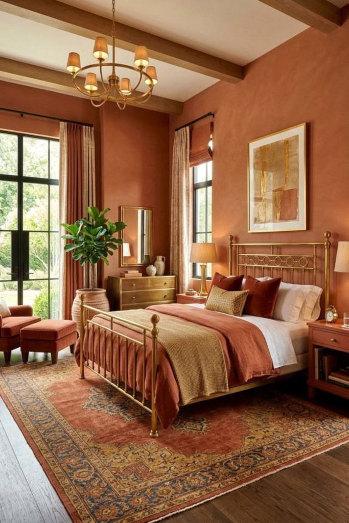 Clay toned decor with linen fabrics.