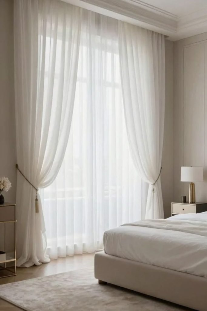 White curtains with elegant Roman blinds.