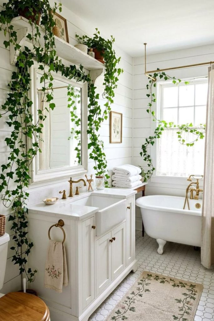 Botanical greenery small bathroom oasis.