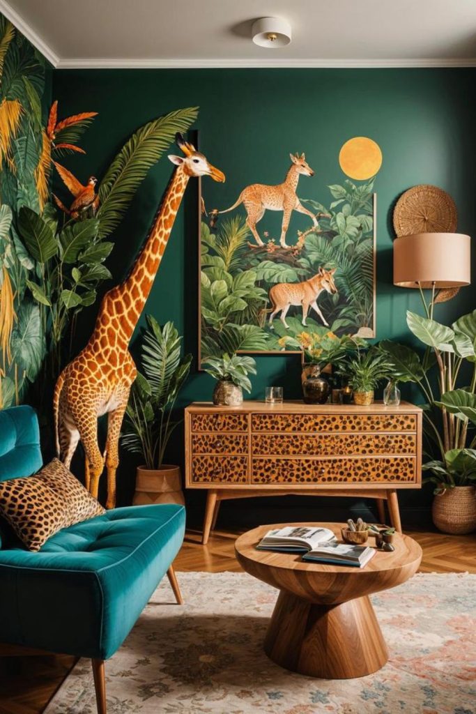 Tropical cheetah paradise living room style.