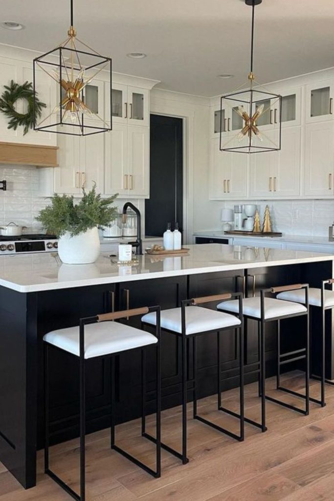 Two tone modern kitchen island design.