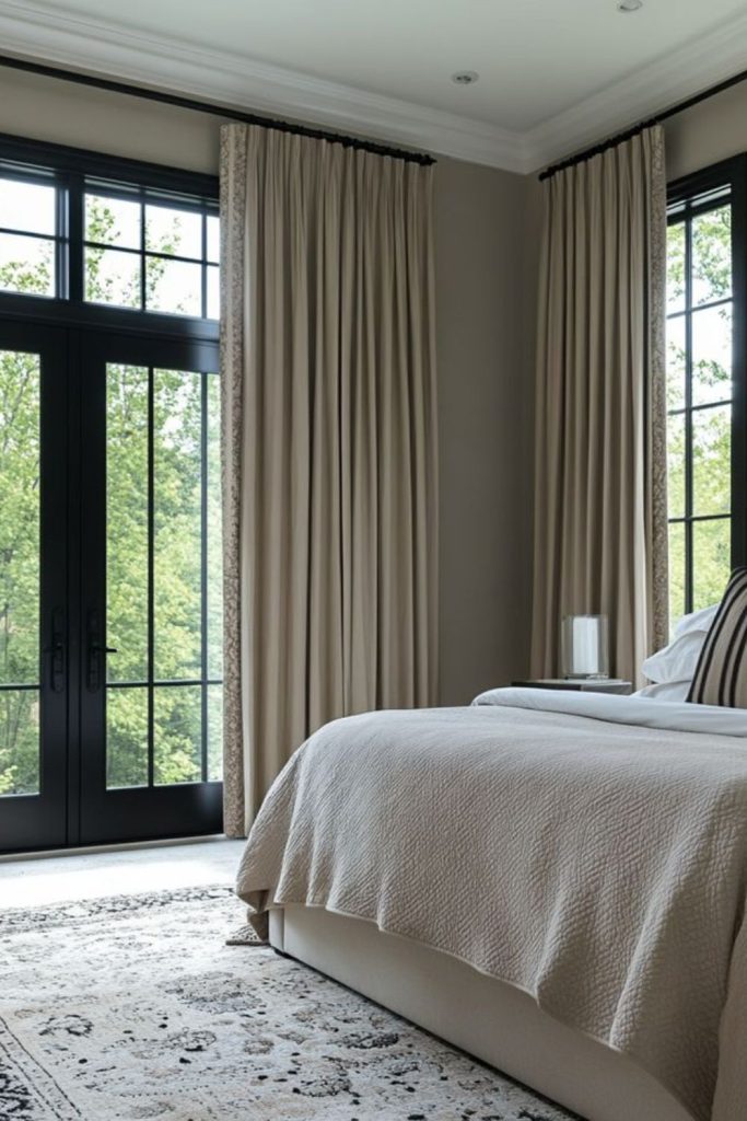 Luxurious velvet curtains with blackout blinds.