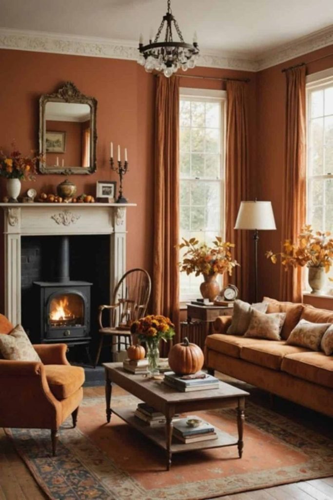 Vintage autumn parlor room decor.