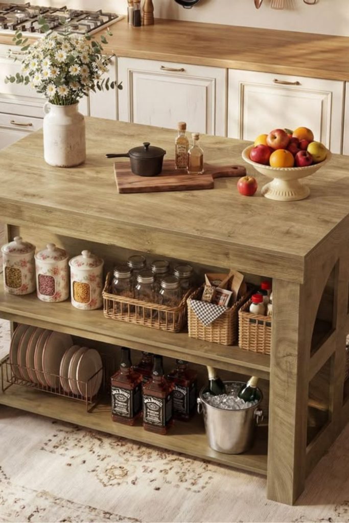 Vintage bakery style kitchen island design.