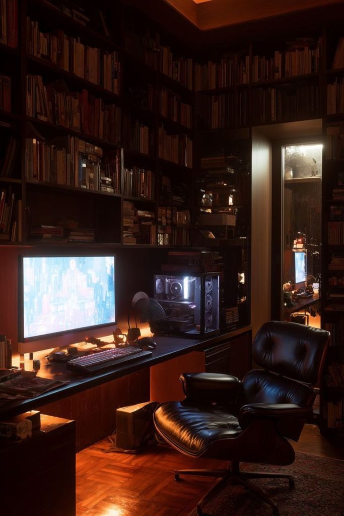Classic library-style gaming room.