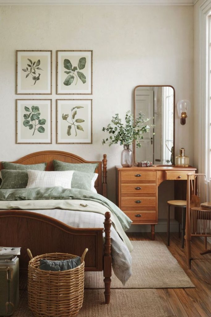 Vintage floral bedroom with antique charm.