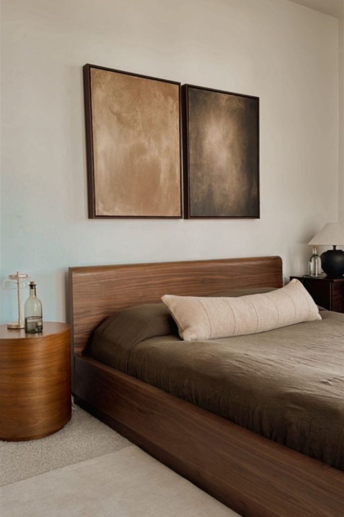 Walnut platform bed with clean lines.