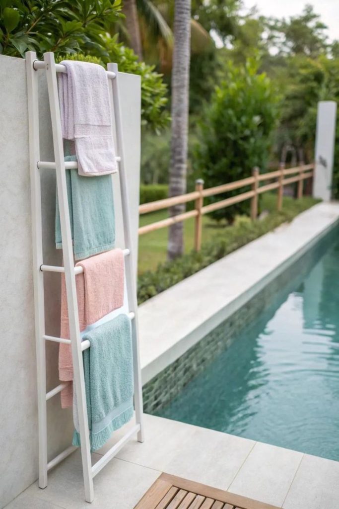 White coastal DIY pool ladder style.