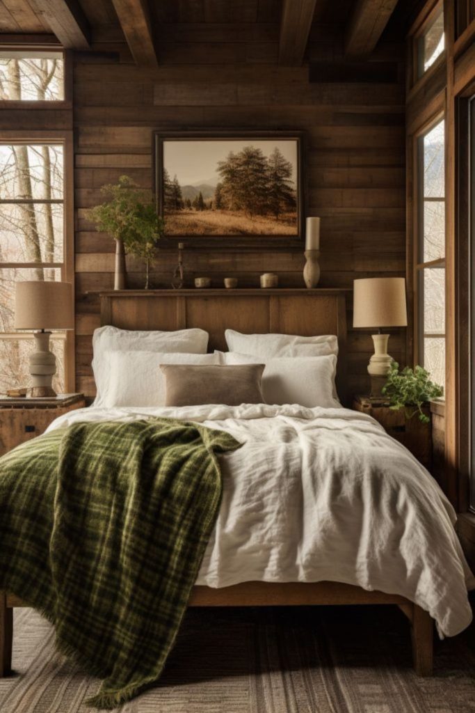 Woodland cottage bedroom with earthy tones