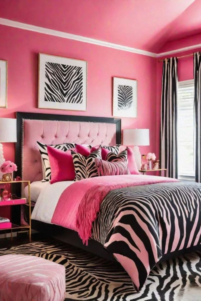 Zebra print glamorous Y2K bedroom.