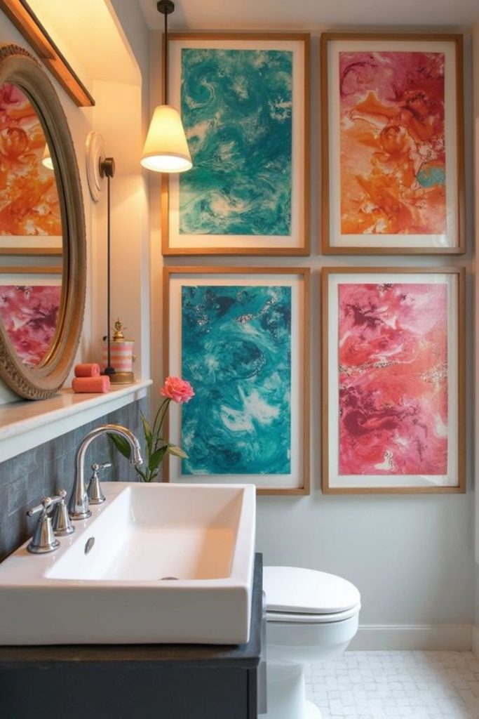Abstract colorful bathroom gallery display