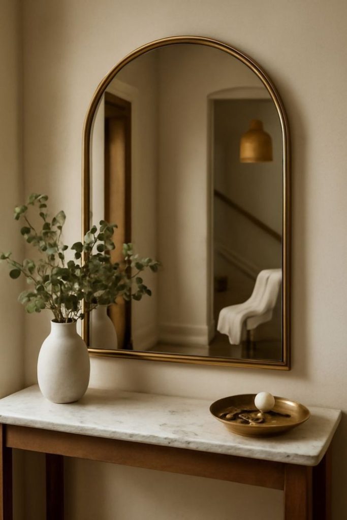 Entryway with elegant arched mirror