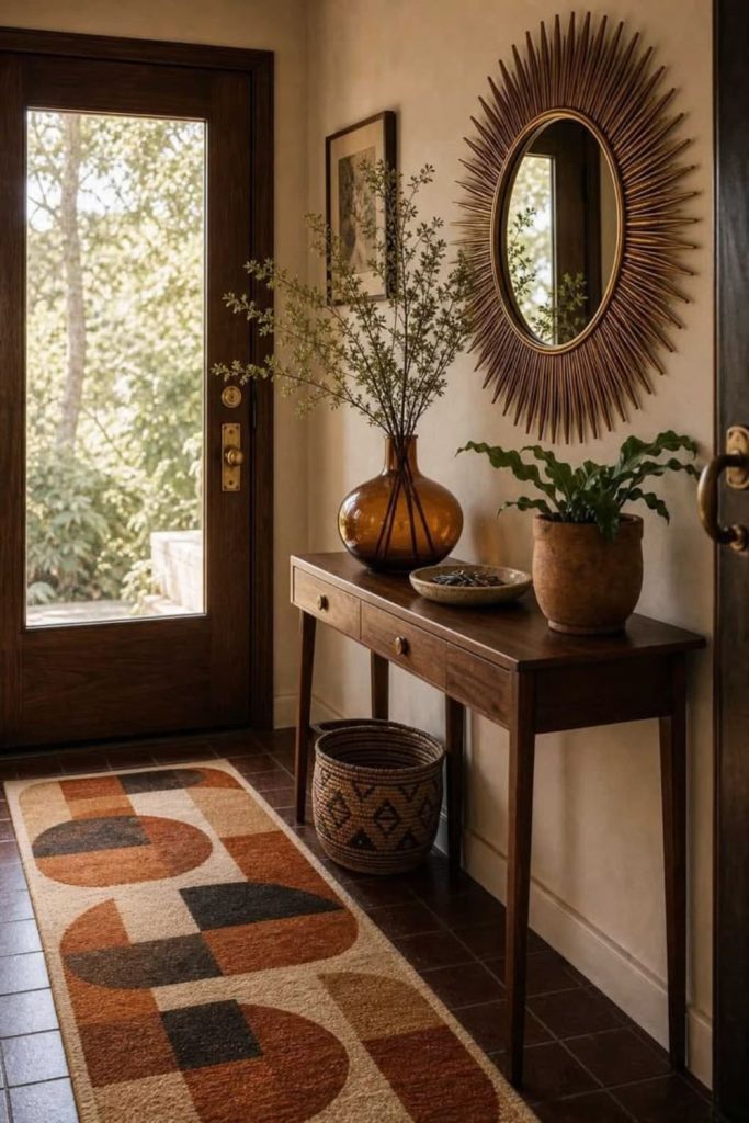 Art Deco entryway with geometric mirror