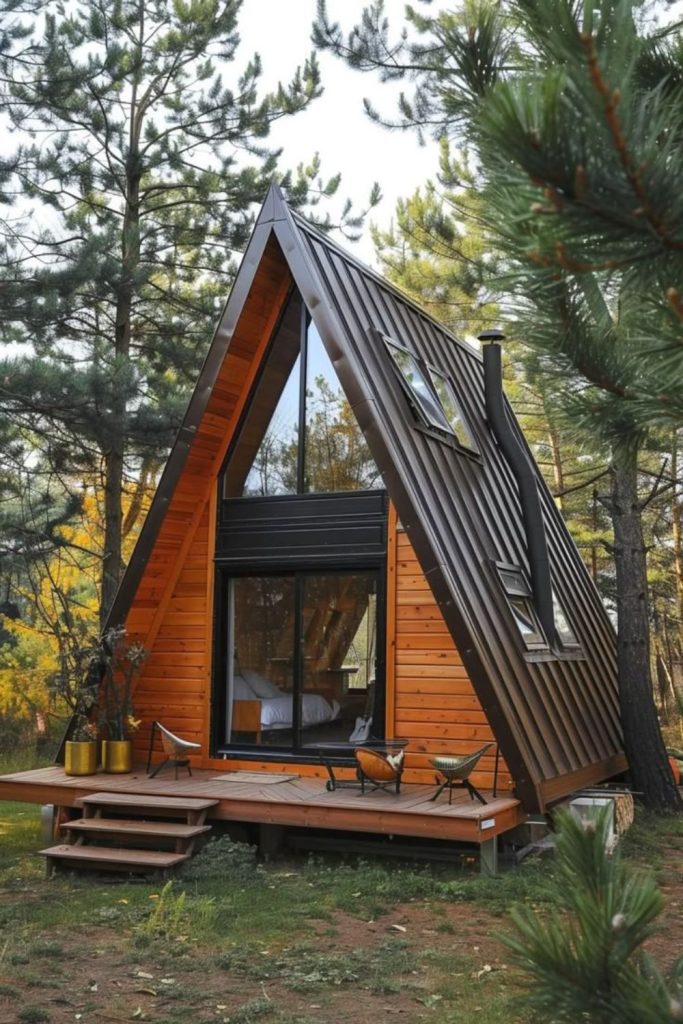 Backyard A-frame tiny house design.