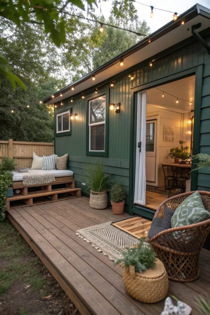 Cozy backyard studio cabin design.
