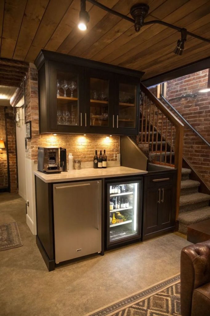 Cozy unfinished basement cafe corner