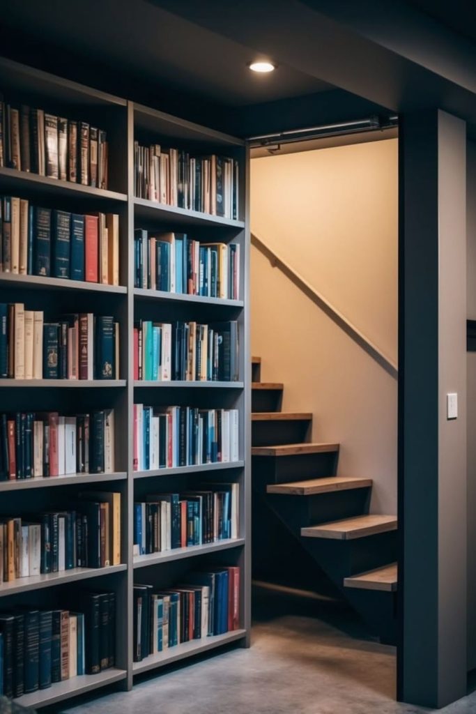 Unfinished basement library wall design