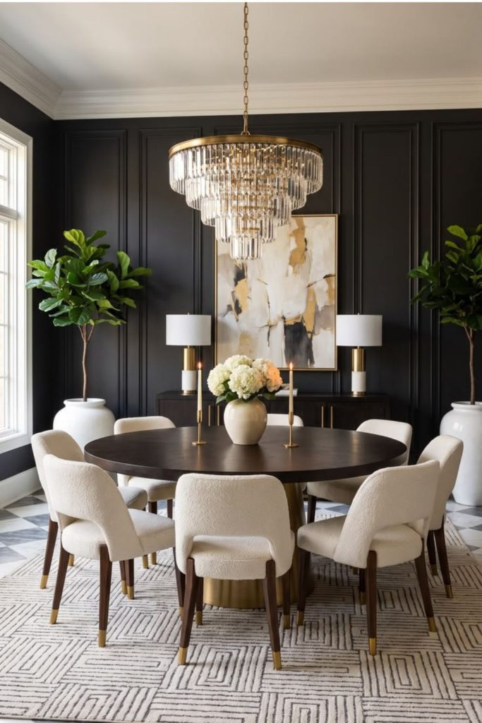 Black and cream modern dining space.