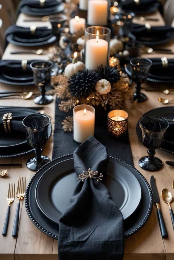 Black gold Thanksgiving table setting