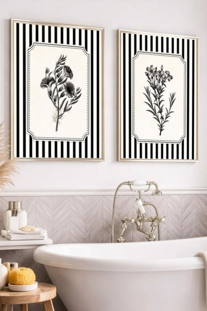 Black white botanical bathroom gallery