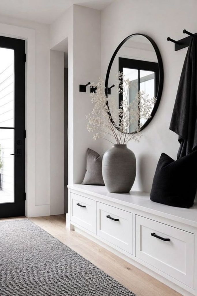 Black white entryway with bold accents