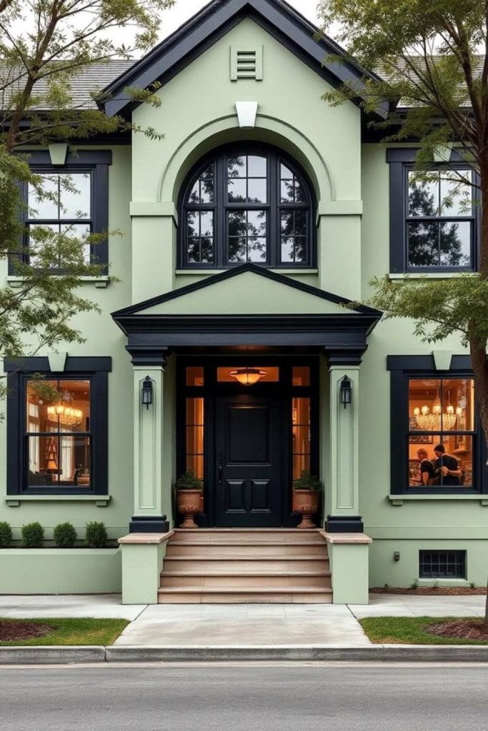 Blackened green exterior with ivory accents.