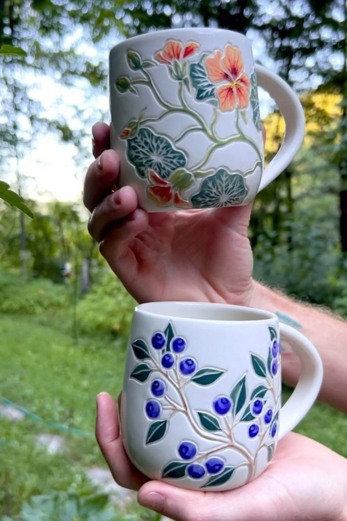 Blueberry botanical ceramic painting idea.