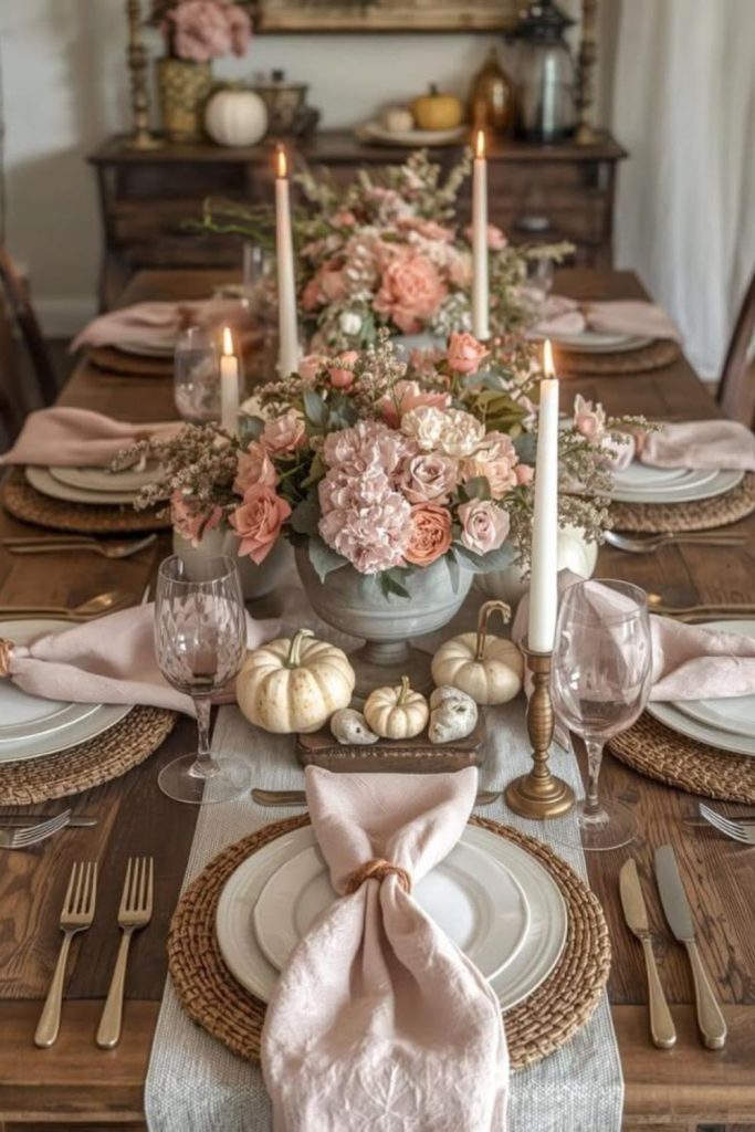 Blush autumn Thanksgiving table setting