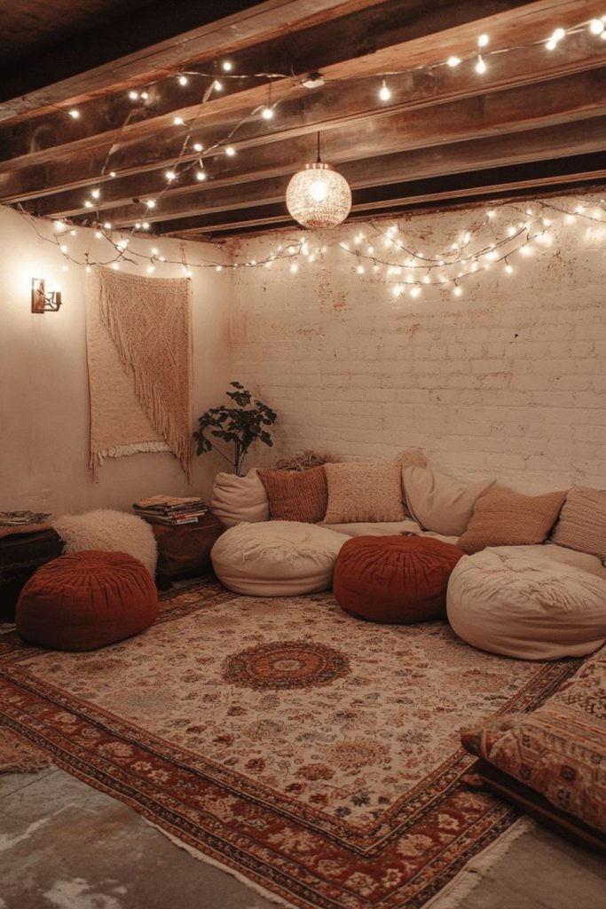 Boho unfinished basement hideaway decor