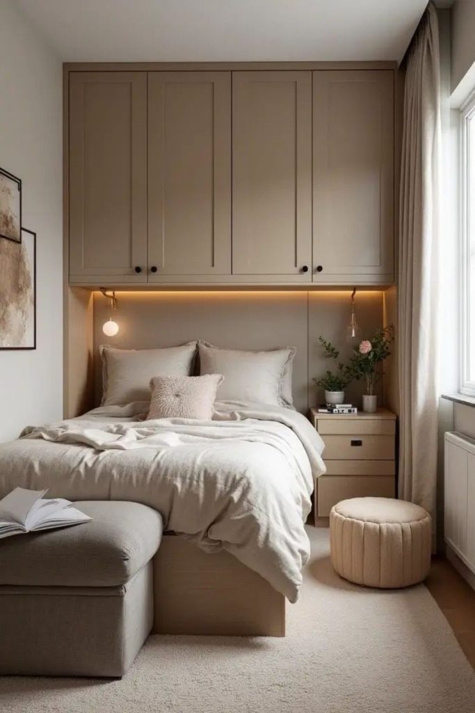 Boutique-style box room bedroom interior.