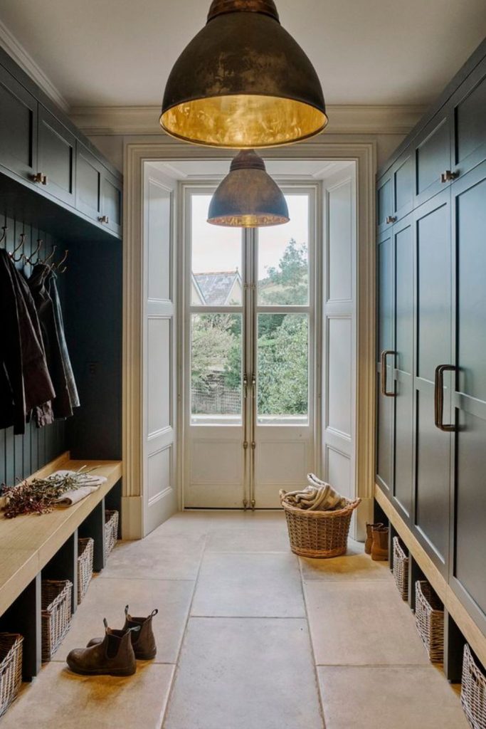 Boutique hotel-inspired boot room interior.