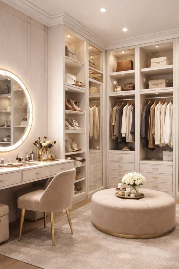 Elegant luxury walk-in wardrobe design.
