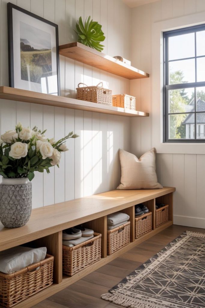 Built-in mudroom bench storage design