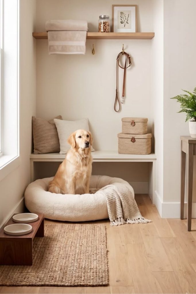 Calm box room pet retreat interior.