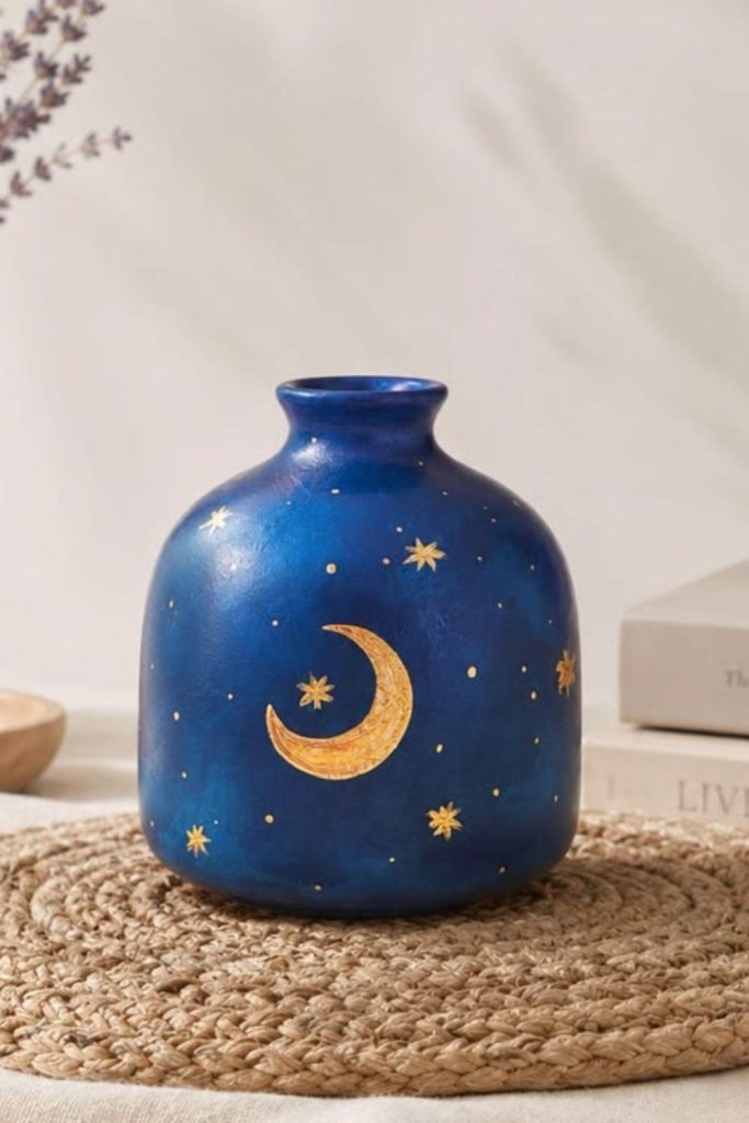 Celestial sunburst pottery art design.