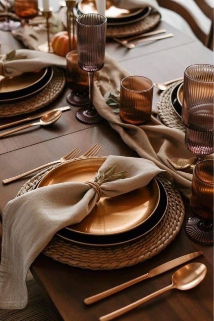 Charcoal copper Thanksgiving table decor